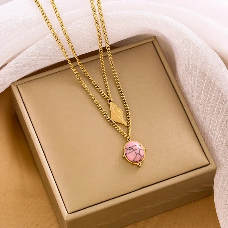 Nuova collana lasso turchese perline grandi foglie, versatile collana multistrato da donna alla moda