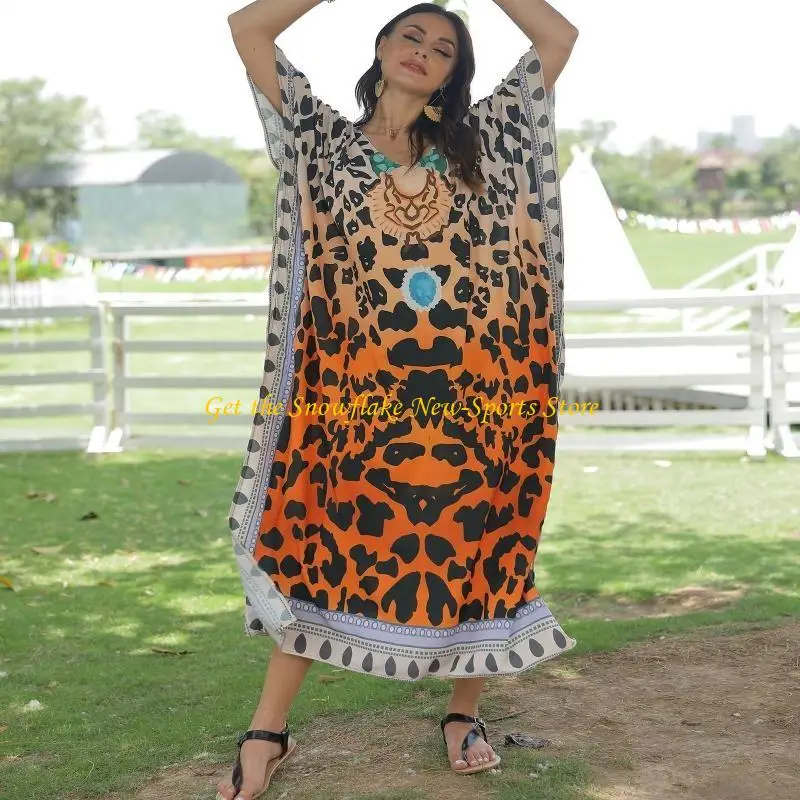 E56d menina beachwear solto robe banho cobrir praia vestido férias floral impressão praia cobrir maiô cobrir