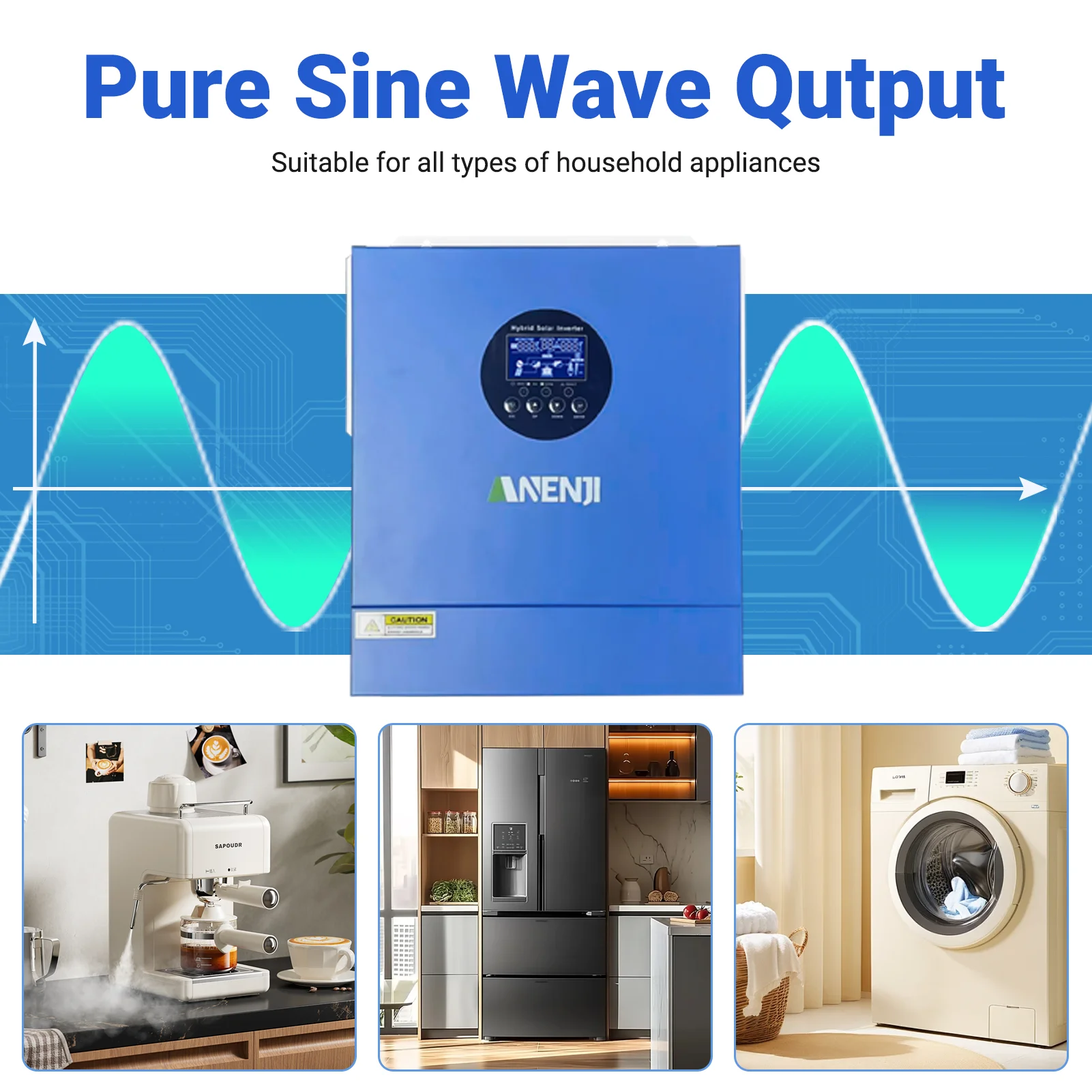 ANENJI 2000W 12V Inverter solare ibrido MPPT Onda sinusoidale pura Off-grid Inverter 230V Caricatore solare 60A integrato con batteria 12V