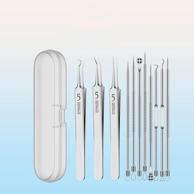 11pcs/set Acne Needle Blackhead Clip Remover Extraction Pore Face Skin Care Cleansing Double Headed Needles Blemish Removal Tool