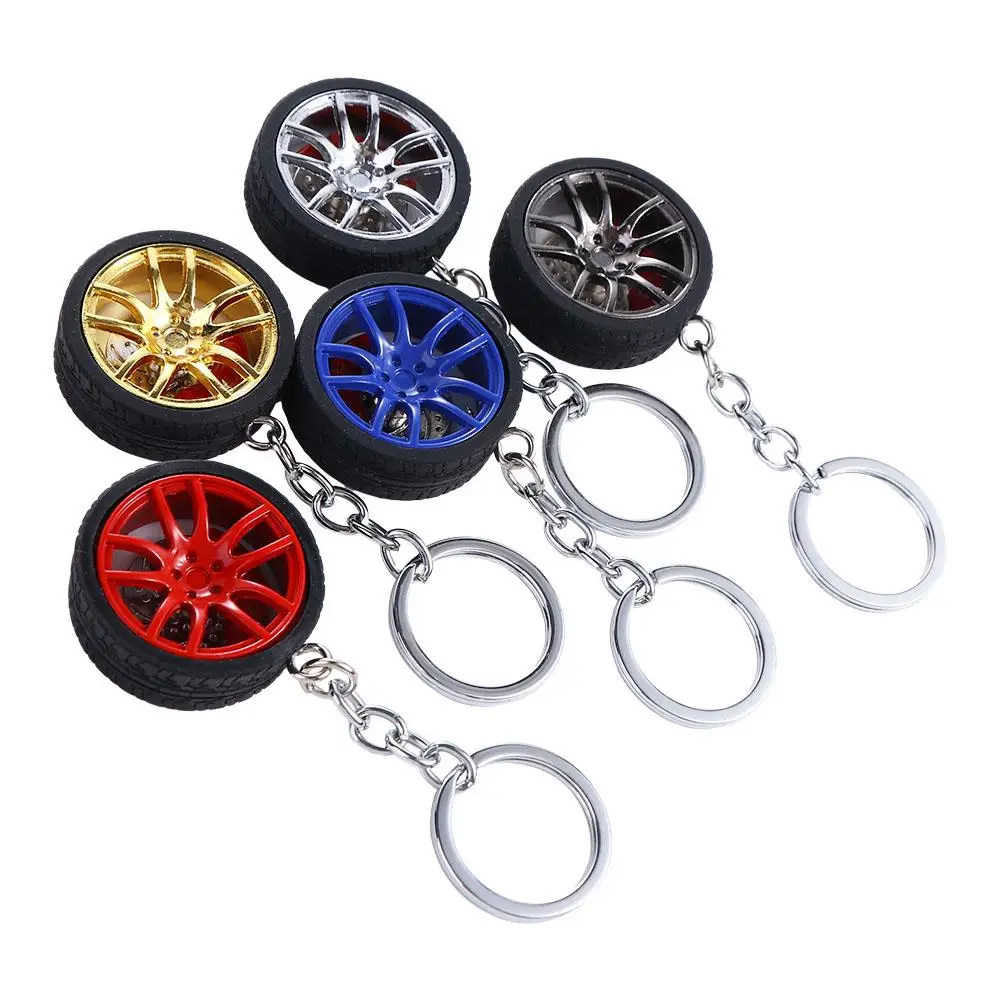 Simulation Tire Car Wheel Keychain Alloy Wheel Rim with Brake Disc Rubber Tire Keyring Simulation 3D Tire Auto Wheel