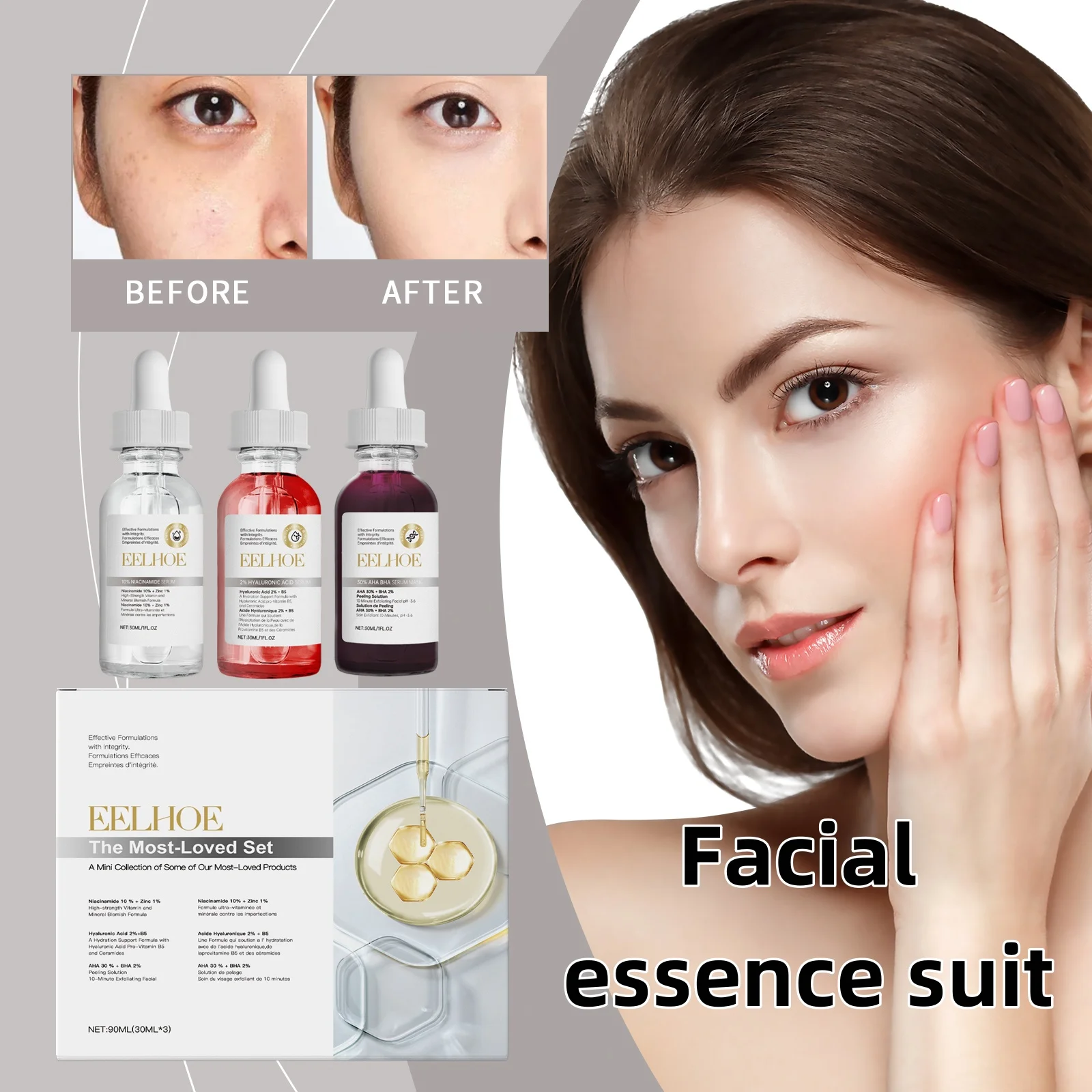 

Face Essence Suit Hyaluronic Acid Serum Moisturizing & Brightening Skin Reducing Acne Nourishing The Skin Facial Care Set