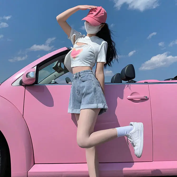 ゆったりとしたワイドレッグAライン オーツ レディース カジュアルデニム ロールアップヘム ハイウエスト サマーファッションデザイン 多用途ジーンズ オーツ