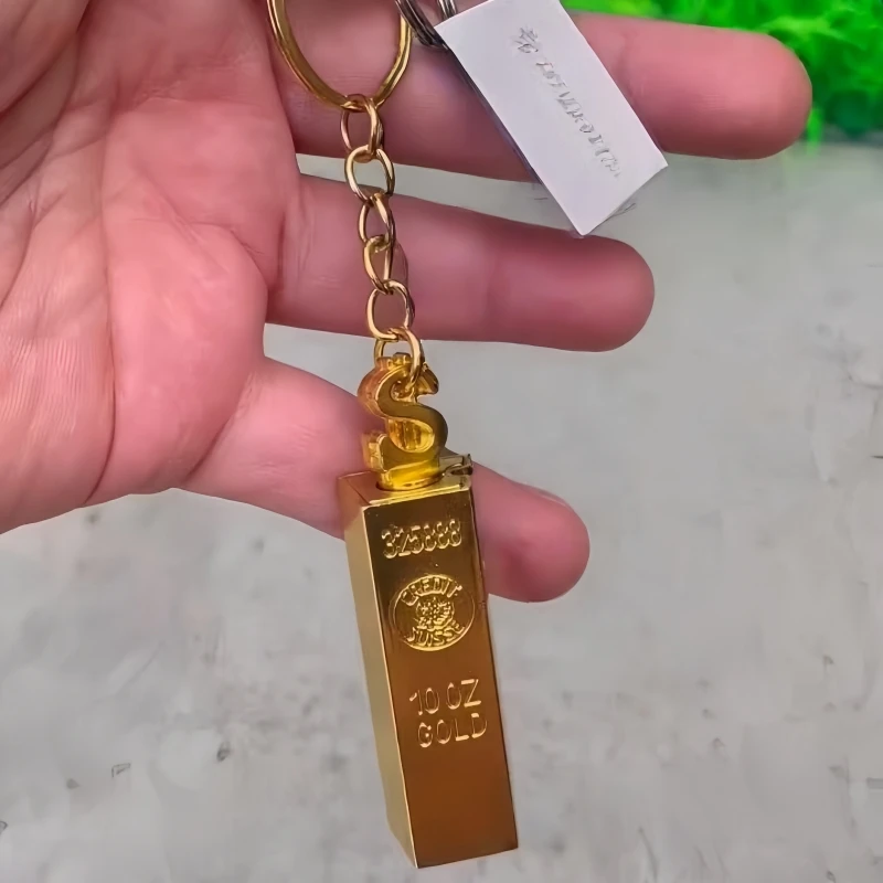 Creative Gold Bar Key Pendant Compact and Portable Metal Lighter Sealed Windproof Outdoor Open Flames Cigarette Accessories