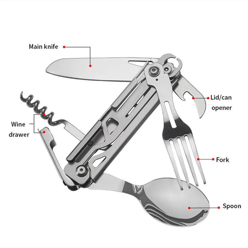 Multi-tool Portable Fork Spoon Outdoor Survival Camping Folding Knife Detachable Hand Tools Stainless Steel Pocket Knife