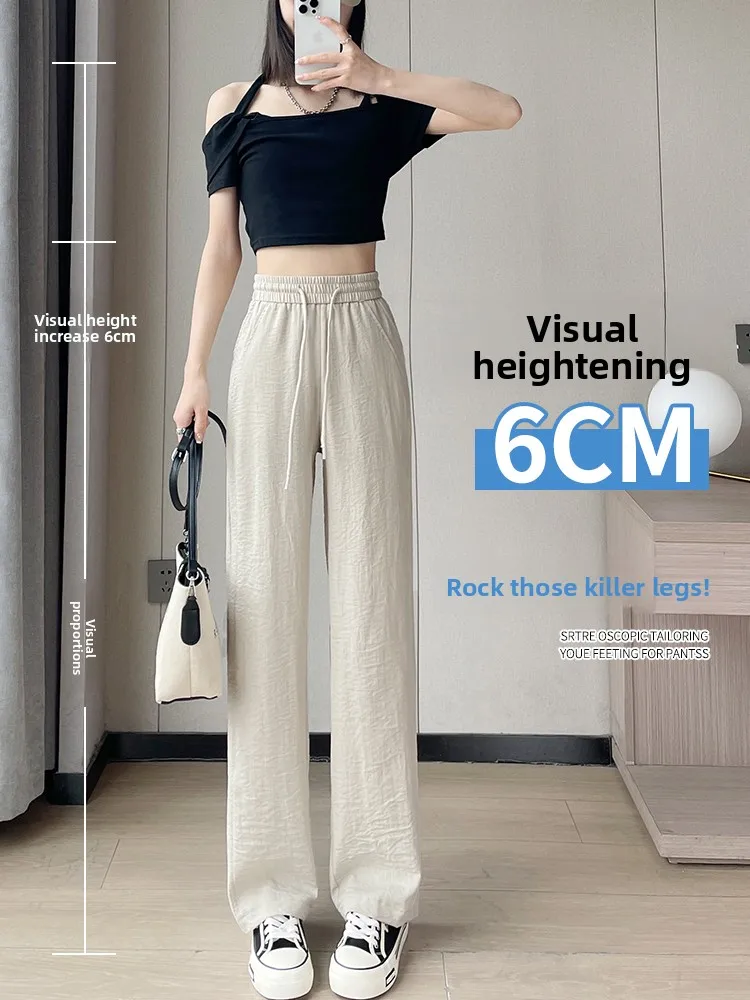 

Casual Cotton Linen Wide Leg Pants Women's Summer Slim Version Ice Silk Loose Fit Trousers High Waist Nine Points Commute Style