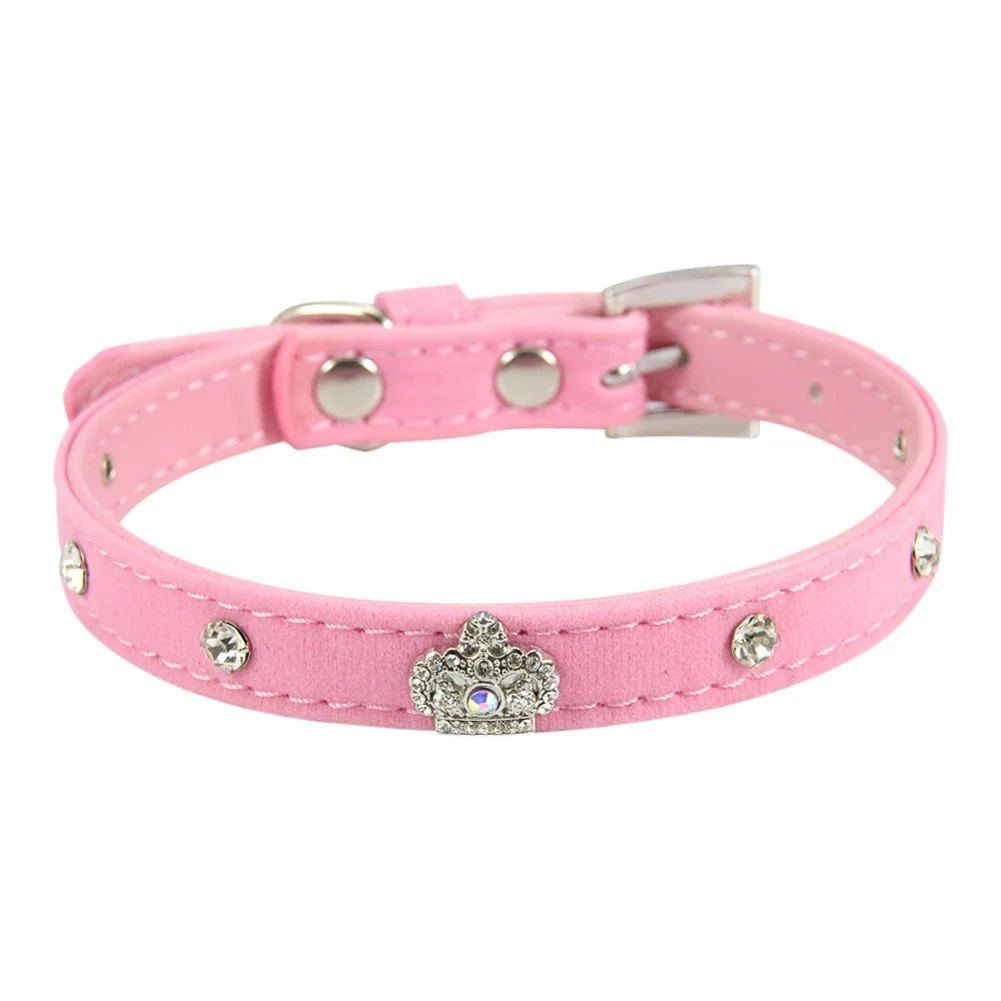 Soft Adjustable PU Leather Puppy Dog CollarBling Crystal Pendants Cat Pet Pink Collar Suit Pet Supplies Accessories