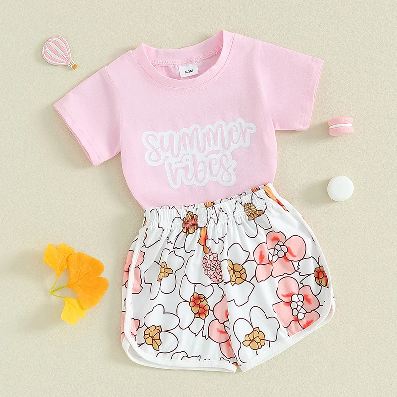 2PC Summer Baby Girl Short Sets Letters Print T-Shirts Top Shorts 3 6 9 12 Months Infant Outfits Beach Clothes