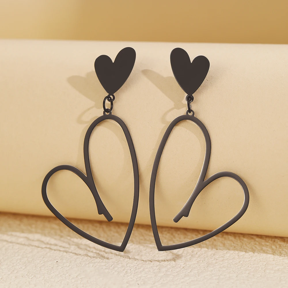 DOTIFI الفولاذ المقاوم للصدأ الرجعية الجوف الخوخ القلب قلادة الأقراط الإناث الموضة الأوروبية الشرير الأقراط الطويلة مجوهرات الحفلات هدايا