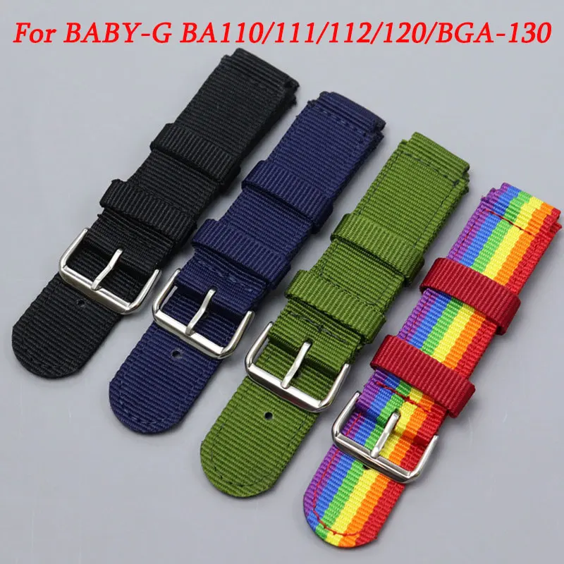 Nylon Watchband For Casio BABY-G BA110/111/112/120/BGA-130 Bracelet Replace Wristband 22-14mm Green Sport Waterproof Band Belt