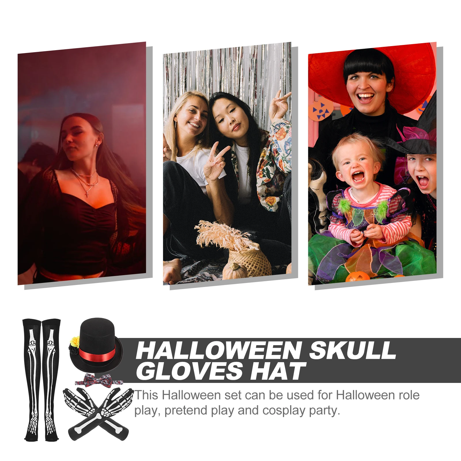 

Halloween Glove Skull Hat Suit Decoration Ornaments Accessories Black Fabric Costume Supplies