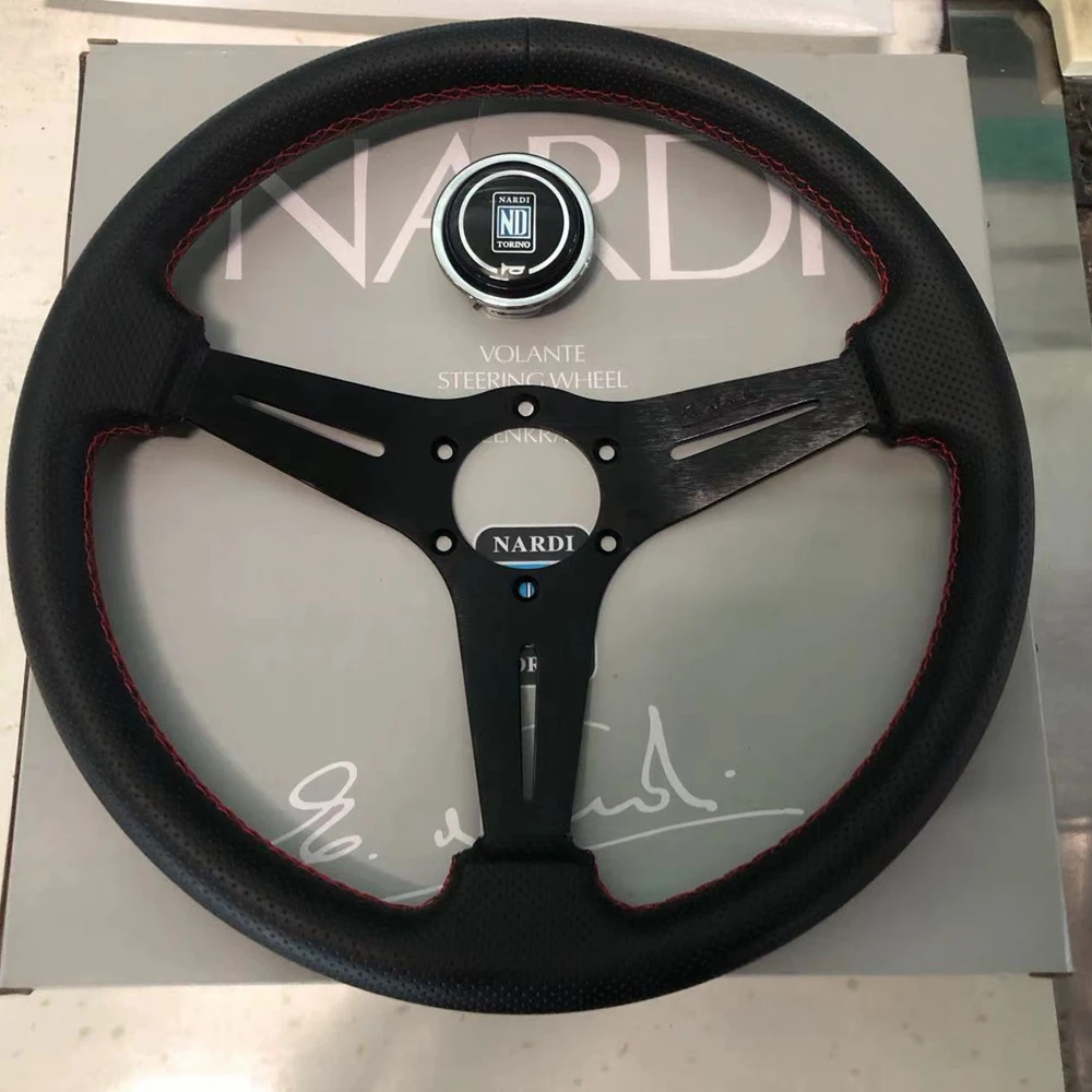 

Nardi Universal 350MM Racing Drift Nardi Steering Wheel Car Punched Leather JDM Steering Wheel Volantes For VW HONDA TOYOTA BMW