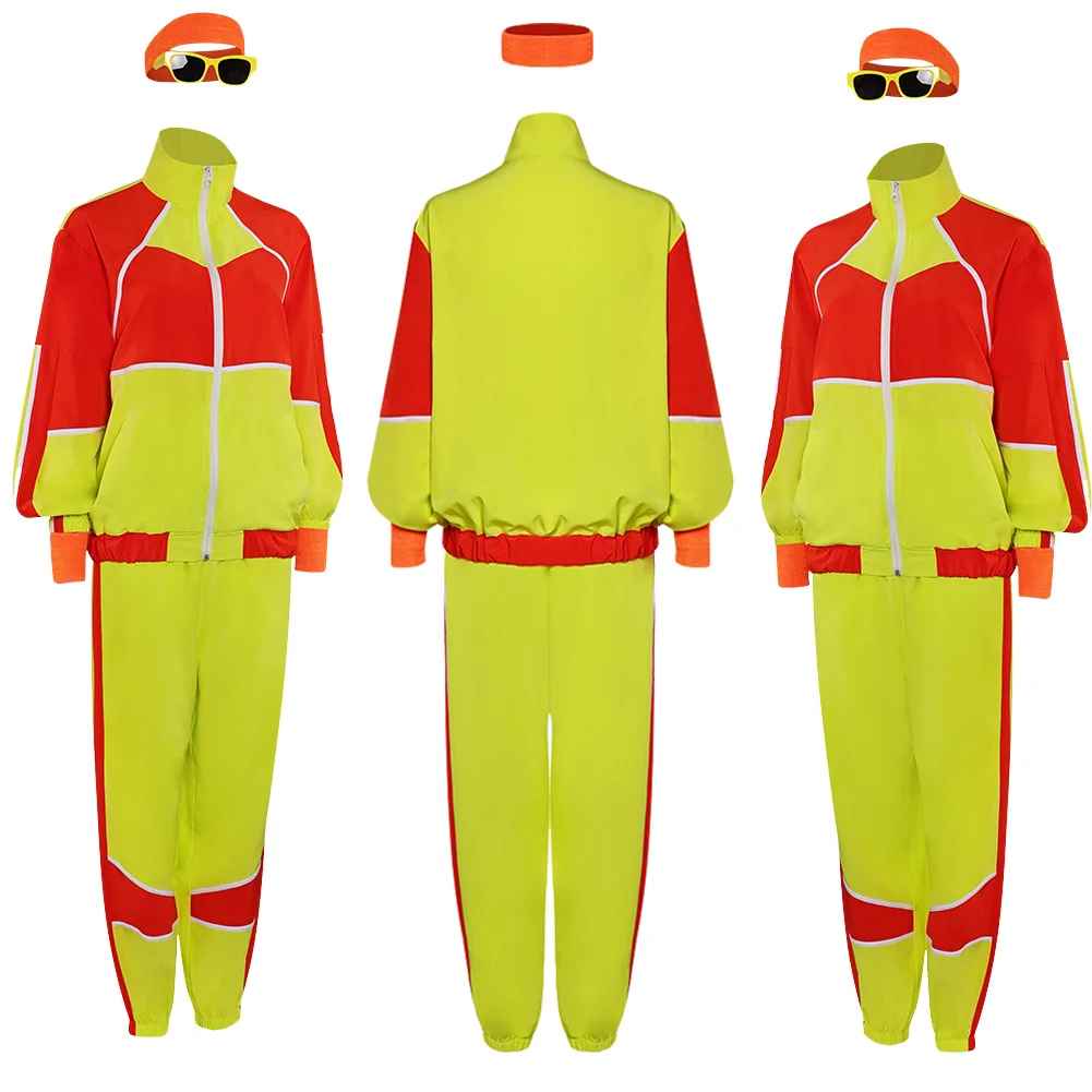 Costume d'entraînement rétro unisexe, vêtements de sport, hippicopter, tenues Chang, femmes et hommes, carnaval d'Halloween, fête trempée, vêtements de jeu en plis, années 80 et 90