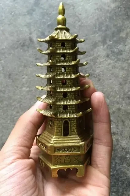 Chinese Collectable Brass Hand Carved Wenchang Tower Statues