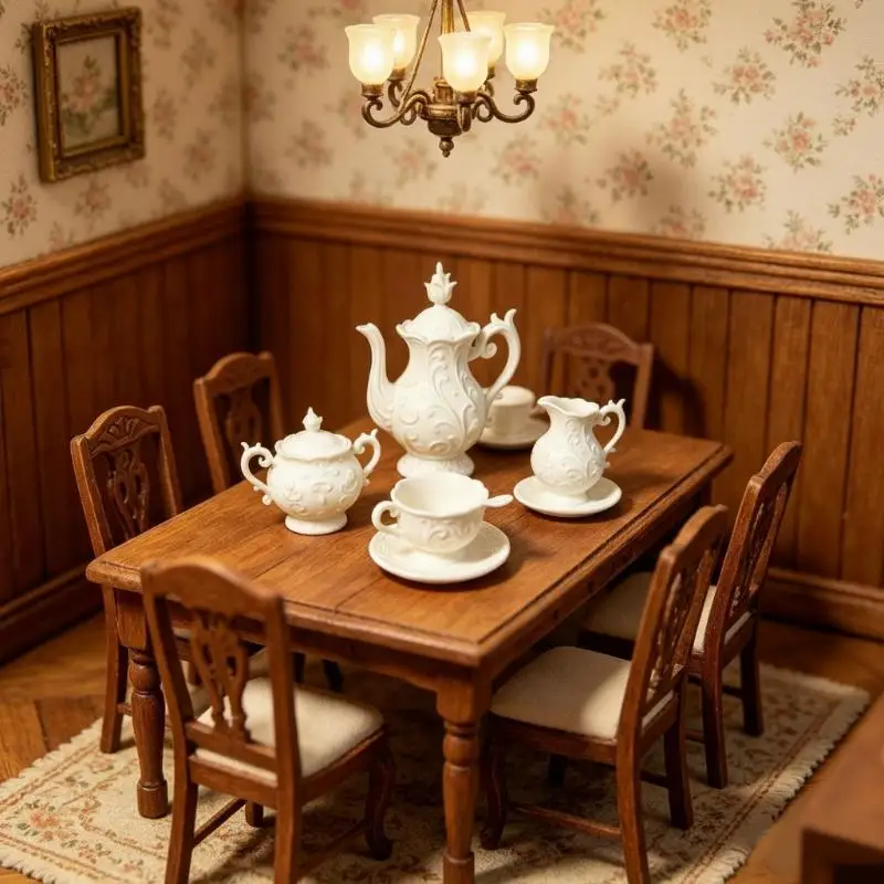 Versatile Miniature Dollhouse Teapot Tea Cup Kit with Flower Dish for Diorama Scenes