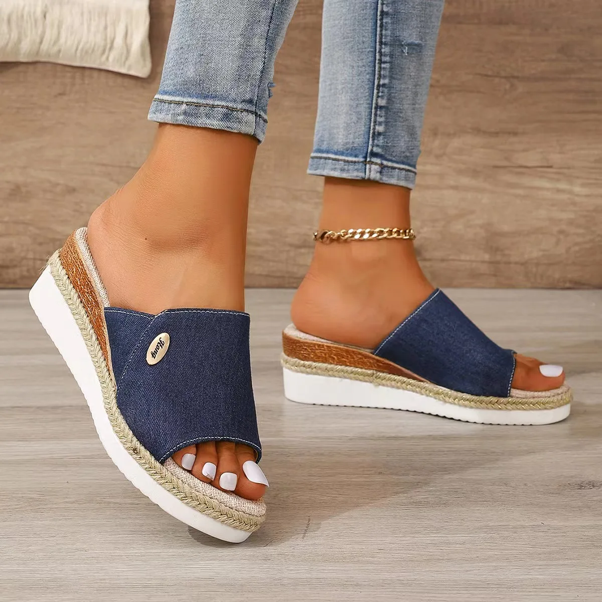 Women Fashion Sandals Summer Peep Toe Wedges Sandals 2024 New Women Casual Platform Mules Slipper Sandalias Mujer Plus Size 43