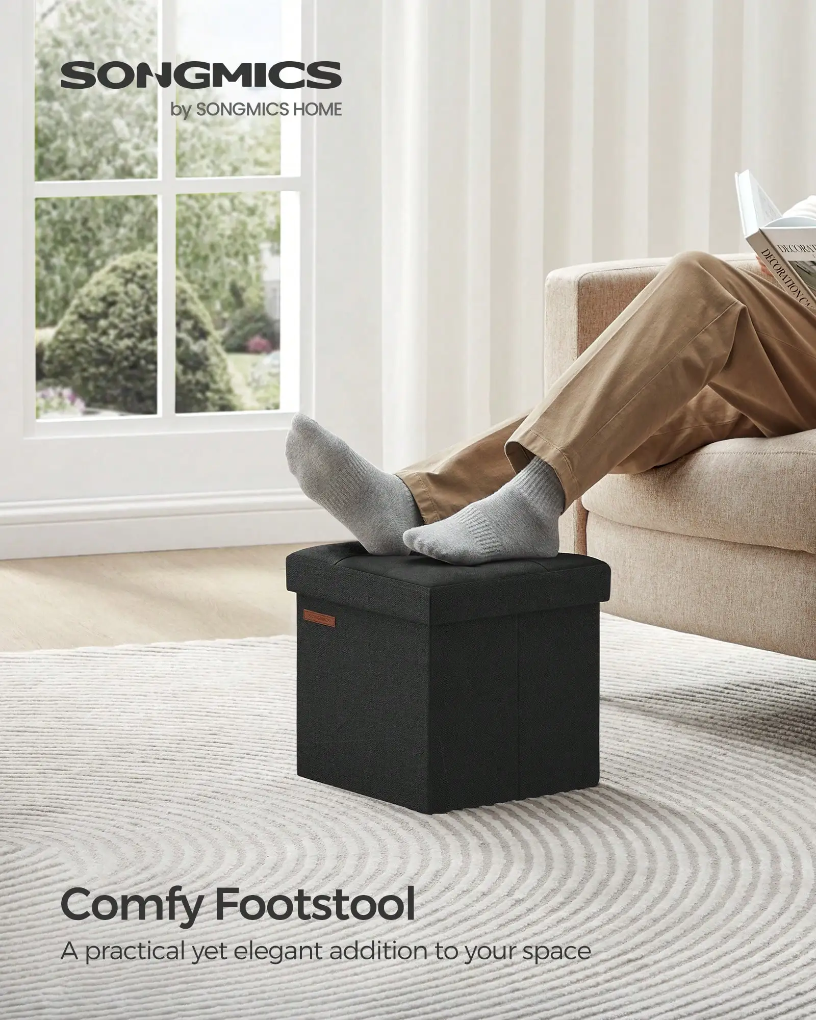 Storage Ottoman, Foldable Small Ottoman Foot Rest, 10.5 Inches Foot Stool, Cube Ottoman With Storage, Load Up To 286 Lb, For Living Room, Bedroom, Dorm, Ink Black