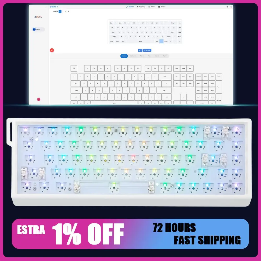 ZUOYA GMK68 Mechanical Keyboard Kit Three Mode Hot Swap RGB Gaming Keyboard DIY Kit Customize sandwich cotton Gamer keyboard kit
