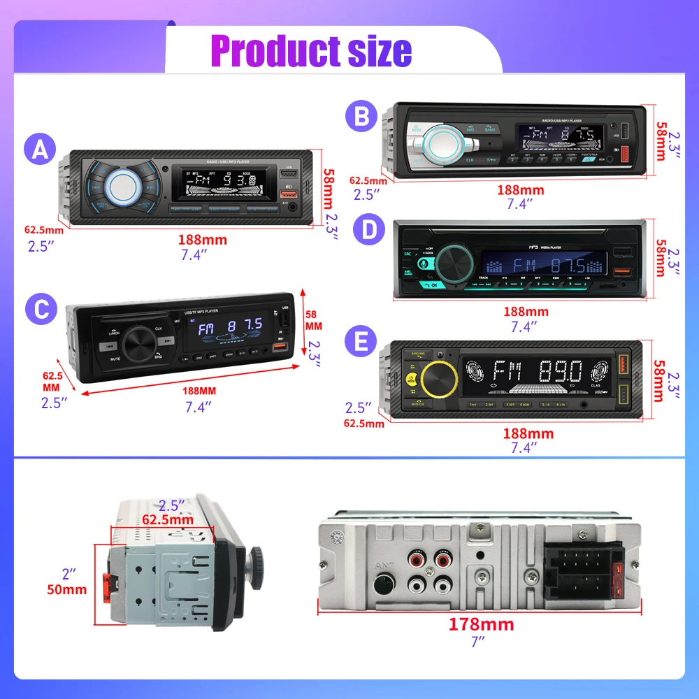 1 din Car Radio MP3 Player FM Tuner Stereo USB Car Audio Stereo SD TF USB Multimedia Autoradio Player Remote Control  Bluetooth