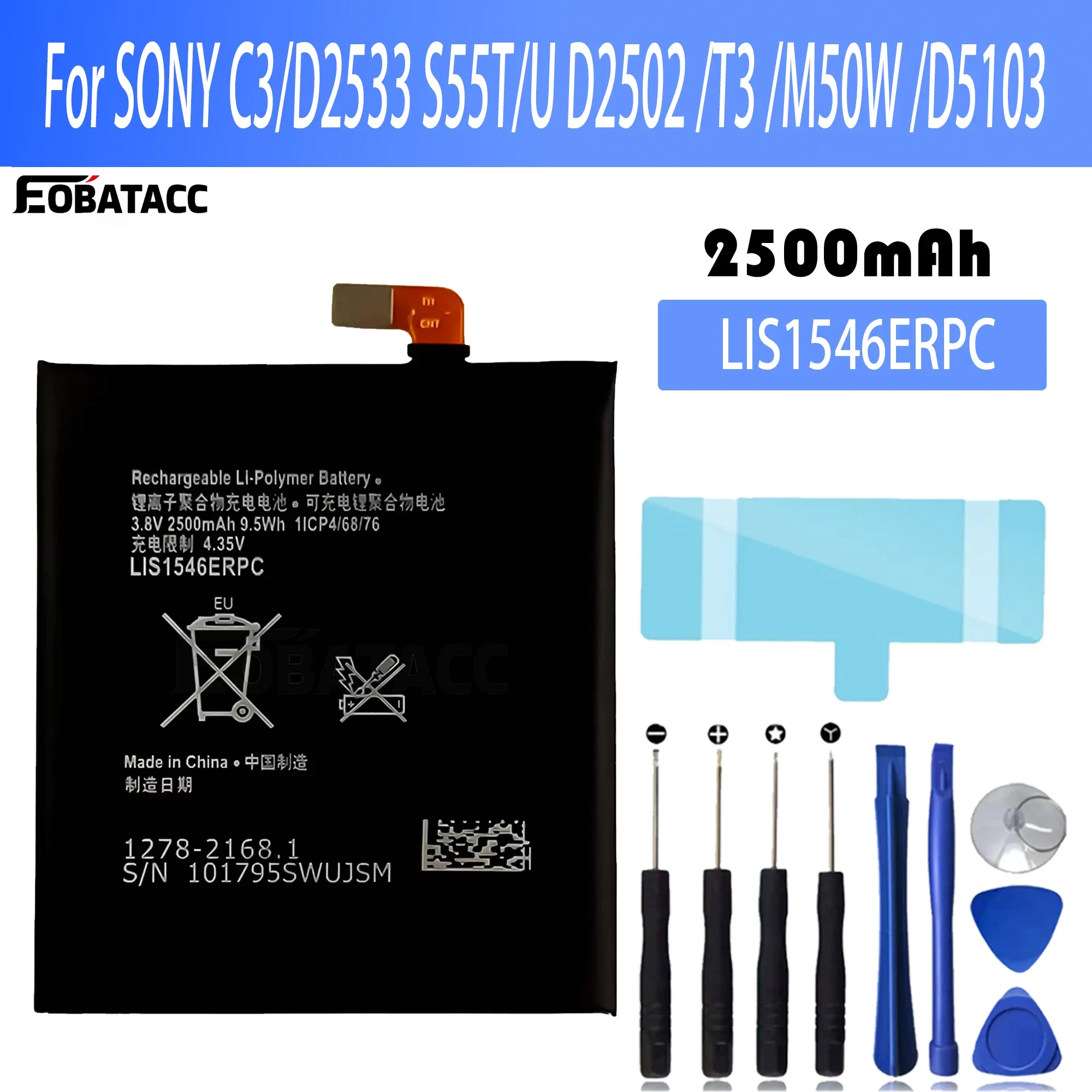 

100% New Original Battery LIS1546ERPC For Sony C3/D2533 S55T/U D2502 T3 M50W D5103 Battery + Free Tools