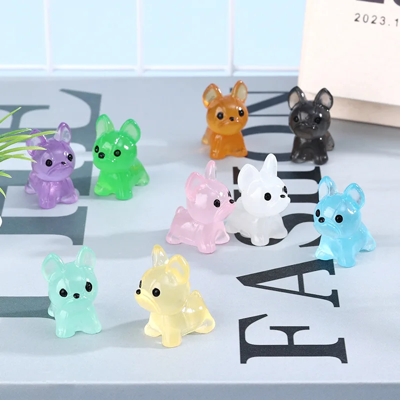 100PCS Mini French Bulldogs Glow At Night Miniature Bulldog Figurines Desktop Decoration Kawaii Dogs Home Decor Fairy Garden