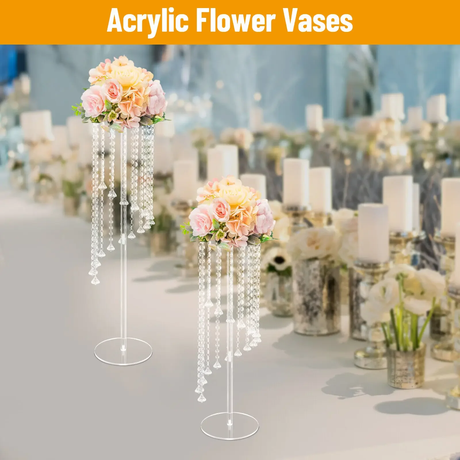 

2Pcs Crystal Transparent Vase Wedding Centerpiece Table Decorations Acrylic Flower Holder Stand Wedding Road Crystal Flower Vase