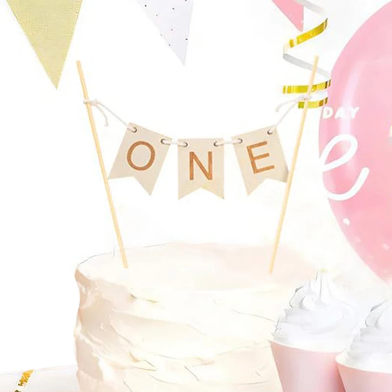 YOMDID Neue Holz EINjährige Geburtstagstorte Topper EIN Kuchen Flagge Kinder Erster Geburtstag Baby Shower Party Kuchen Dekorieren Lieferungen – Detail 9