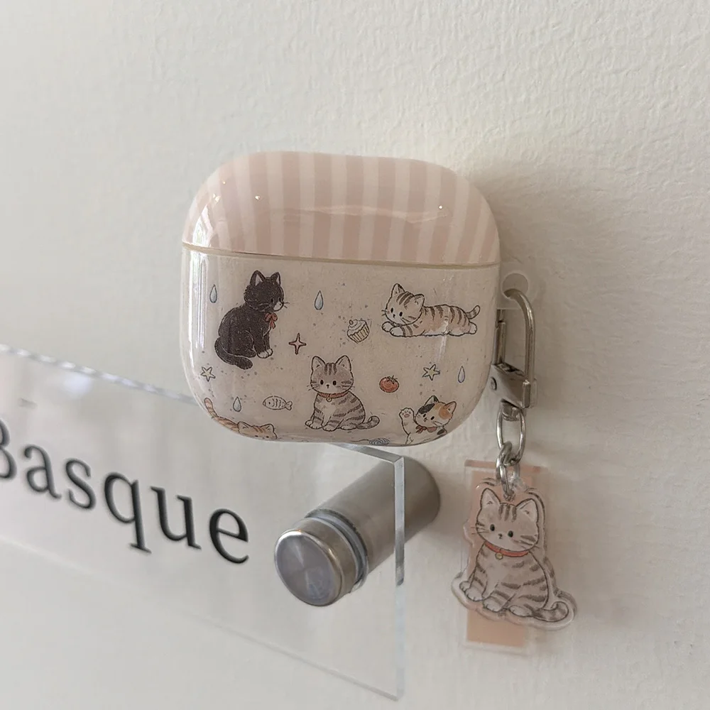 Funda Protectora Suave para Auriculares con Diseño de Gato de Dibujos Animados en Color Té con Leche para Apple AirPods Pro 3, Compatible con AirPods 1, 2, 3, 4 y Pro 2