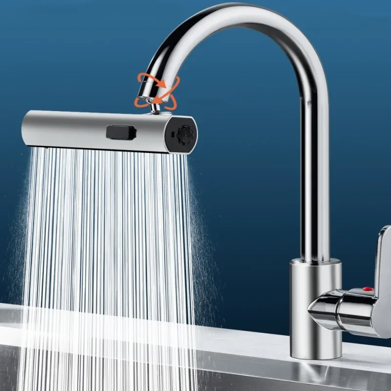 Waterfall Faucet Anti-Splash Head, 360° Rotating Kitchen Sink Nozzle, Universal Faucet Extender Sprayer for Water Splash Guard