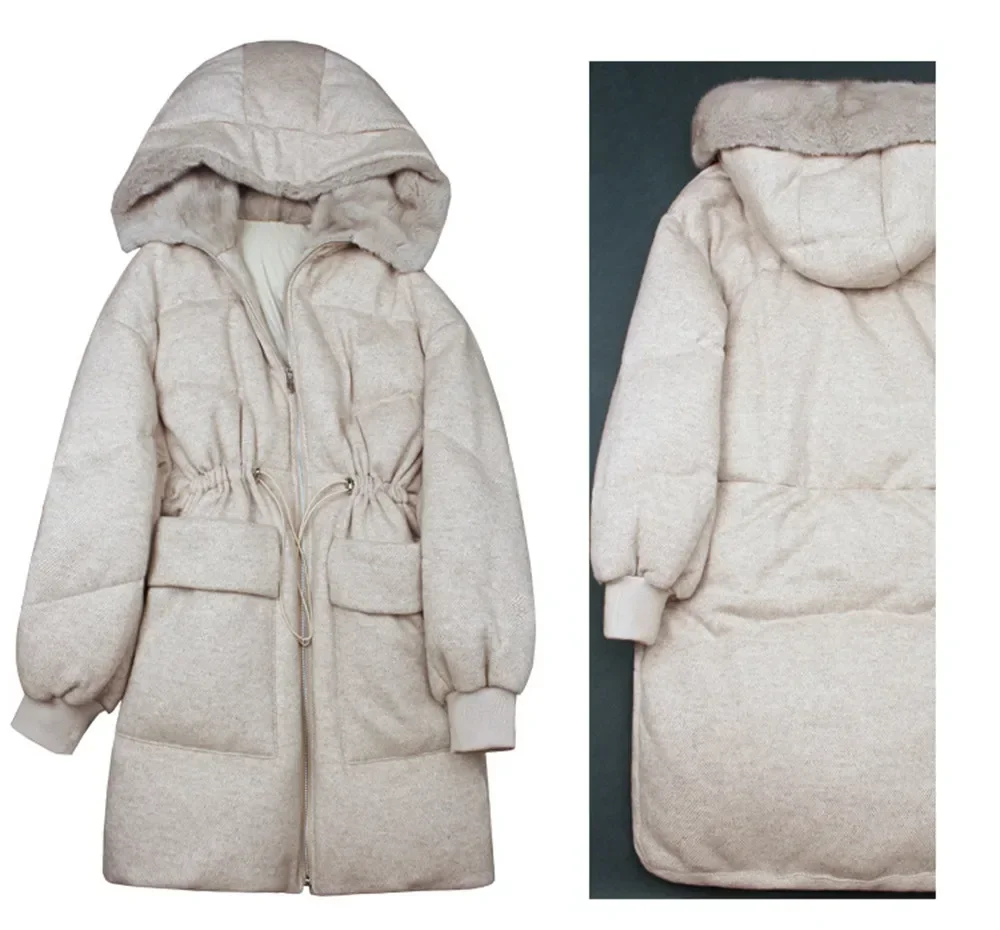 Casual Style Genuine Mink Fur Quilted Down Coat  With  Zipper Hooded