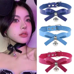 Punk PU Leather Choker Necklace for Women Gothic Lolita Bowknot Choker Collar Goth Necklace with Bell Necklace Party Jewelry