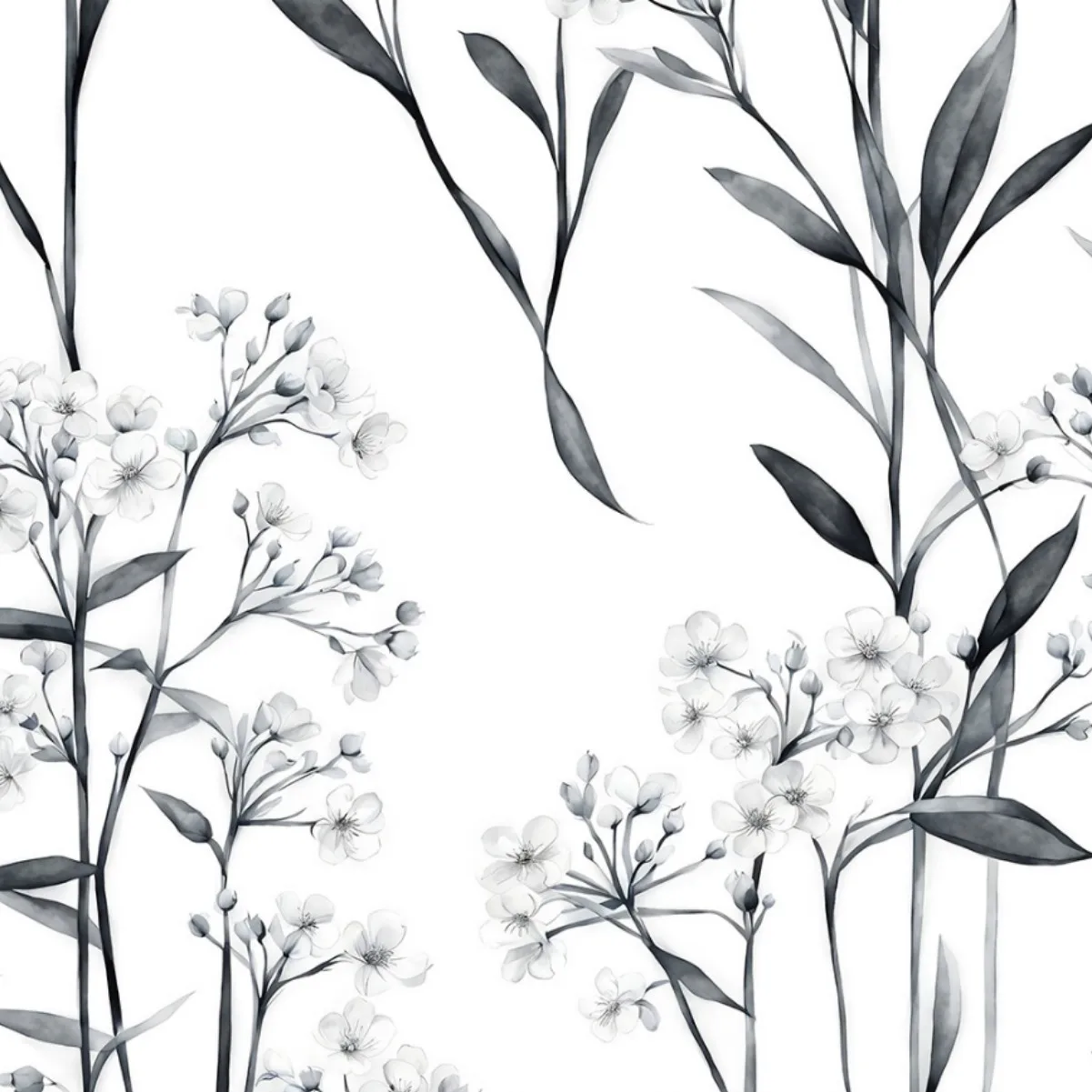 Black White Peel and Stick Wallpaper Classic Ink Floral Wallpapers Leaf Self Adhesive Contact Paper Living Room Bedroom Decor
