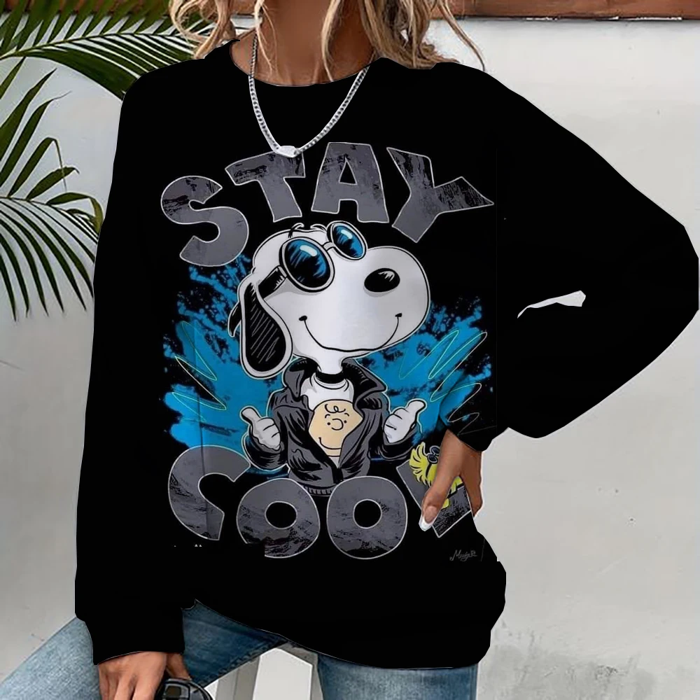 Snoopy cartoon print Women Sweatshirt Long Sleeve Crewneck Graphic Hoodie Clothes Couple Valentine\'s Day Gift Womens Clothes