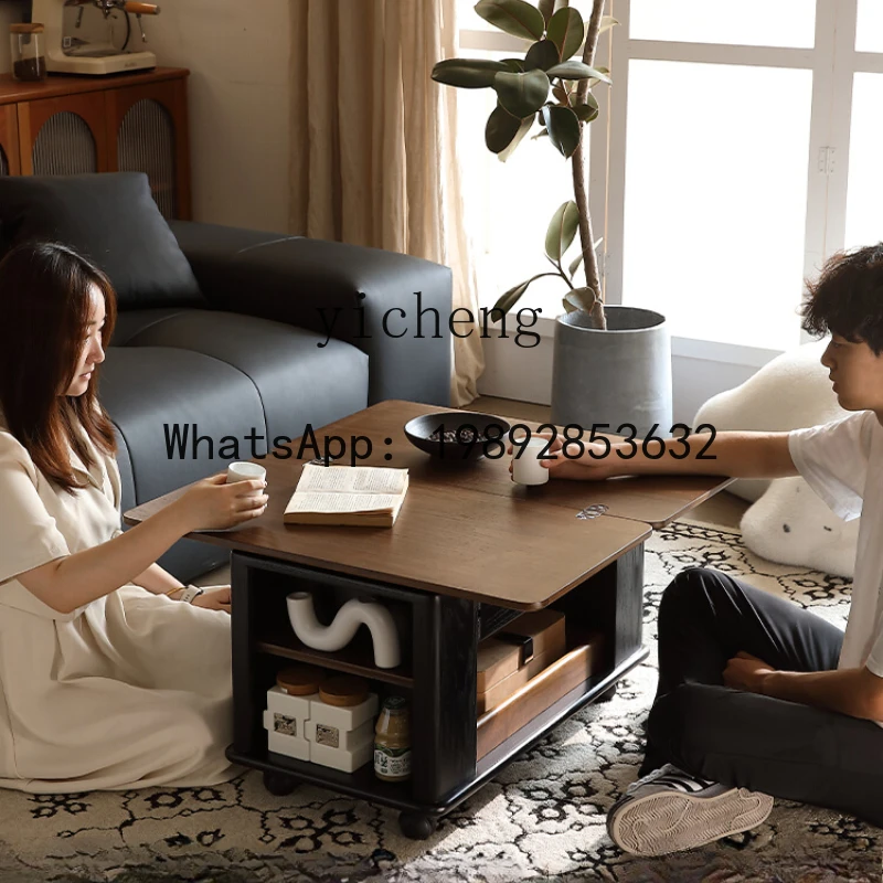 AB  mobile coffee table solid wood trolley living room multi-functional  apartment side table