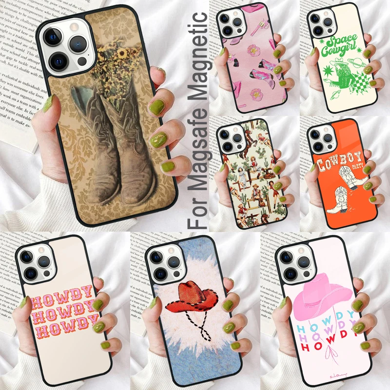 Cowboy Cowgirl Howdy Western Ranch Boho Magnetic Soft Phone Case for iPhone 16 Promax 15 Pro 13 14 Plus 11 12 Mini MagSafe Coque