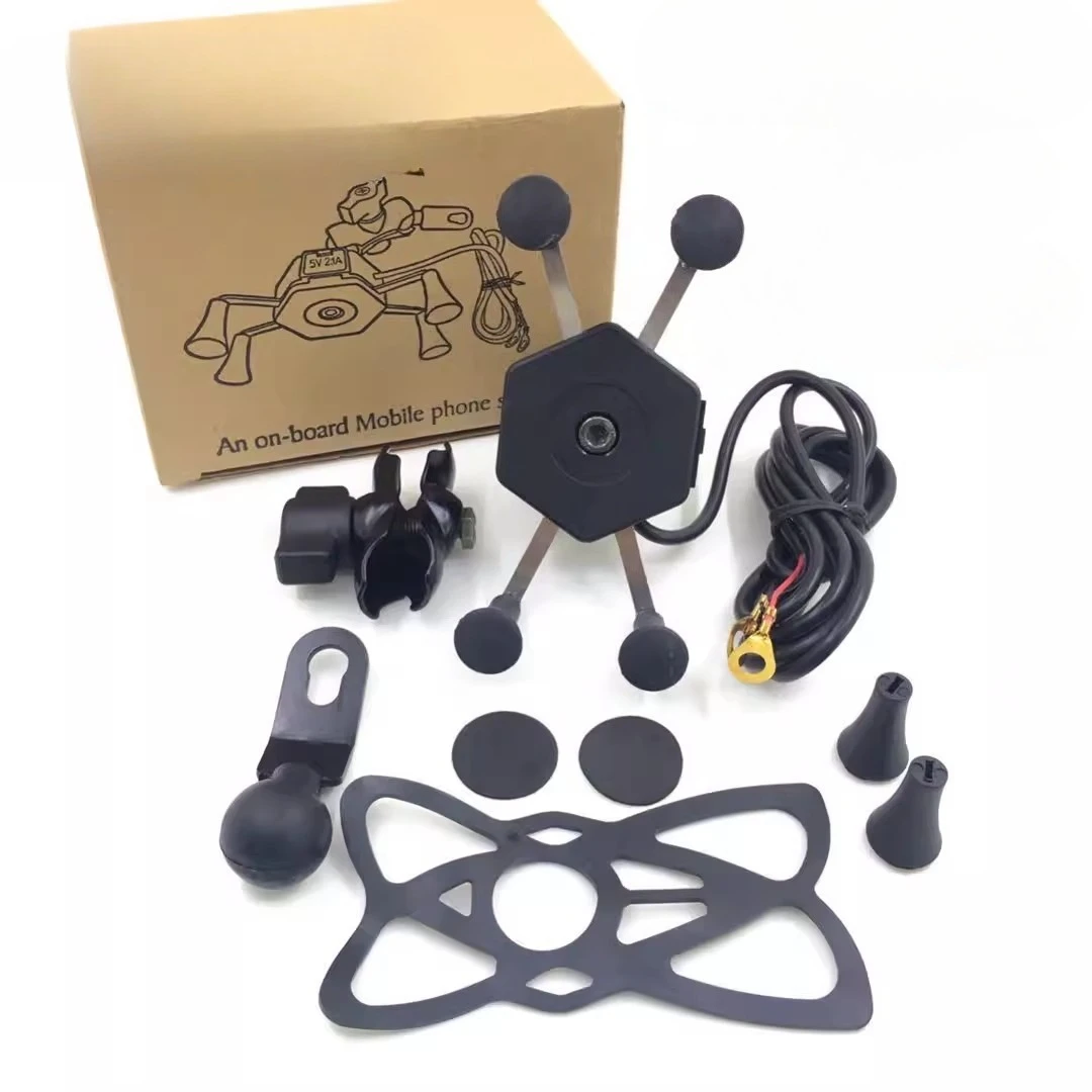 

Electric Vehicle Phone Holder X-Type Hexagonal Charging Navigation USB Car Charger with Waterproof Switch Motorcycle Accessories
