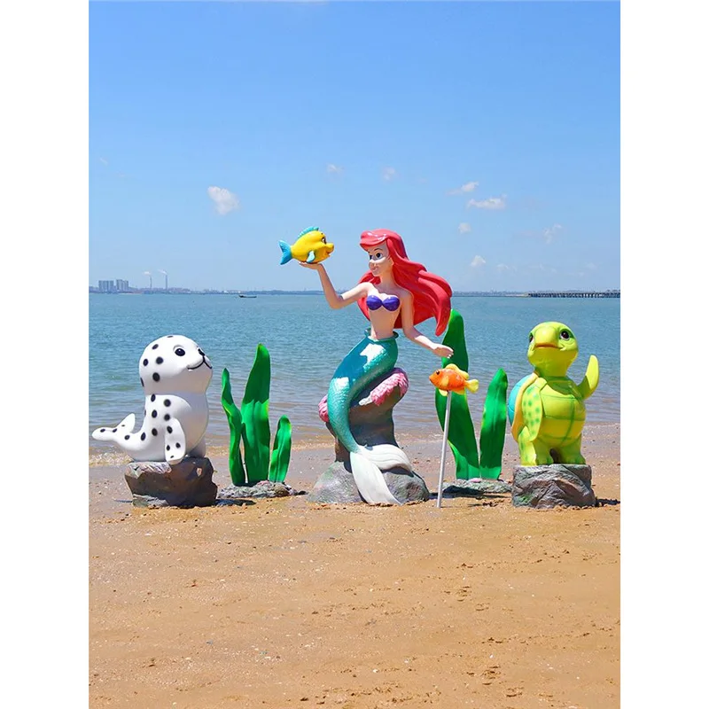 في الهواء الطلق حورية البحر محارة المرجان النحت الألياف الزجاجية حوض السمك الشاطئ