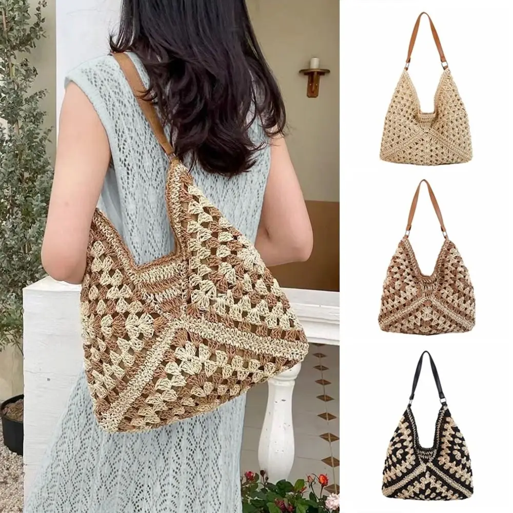 

New Summer Straw Crochet Bag Leisure Beach Weave Shoulder Bag Casual Vacation Women's Handbags Travel
