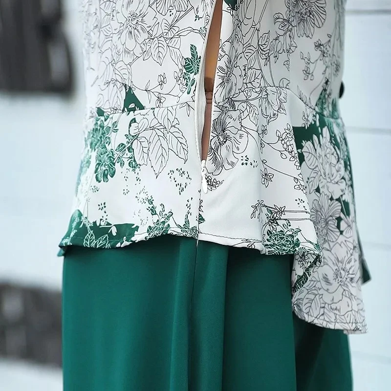 High Quality Summer Beach Boho Vintage Print Patchwork O Neck Dress Elegant Party Robe Designer Vestidos Fake Two Pieces Dresses