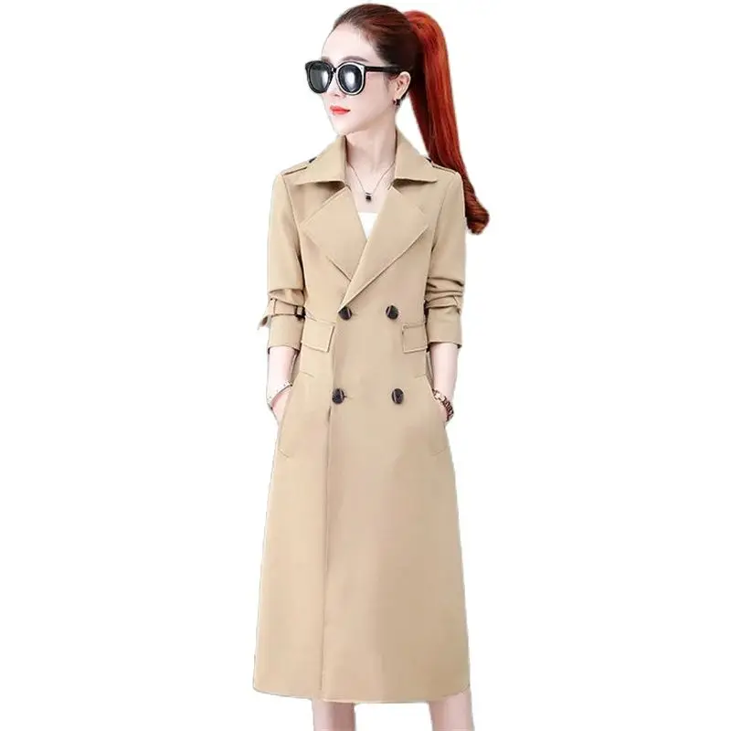 

Spring Autumn Mid-Long Windbreaker 2024 New Loose Suit Collar Trench Coat Double-Breasted Outerwear Fashion Overcoat Female