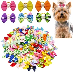 100 pieces Cute Printing Pet Hair Bows Dog Hair Accessories Handmade Hair Clips With Elastic Rubber Band Dog Cat Christmas Gifts