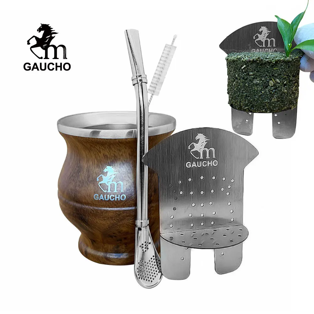 Separador de mate Gaucho de acero inoxidable para eliminar los restos de té, bebida suave, incluye bombilla, sorbete y tazas de calabaza, venta al por mayor