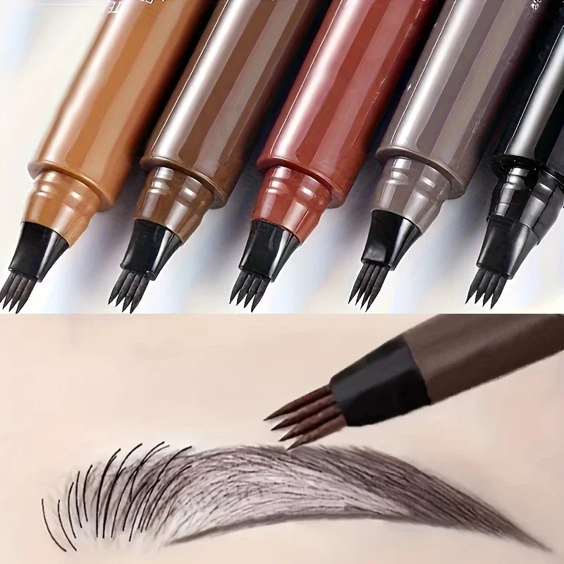 

4 Splitted Head Eyebrow Pencil Long Last Smudge Proof Waterproof Sweat Proof High Pigmented Easy Apply Liquid Brow Makeup Pen
