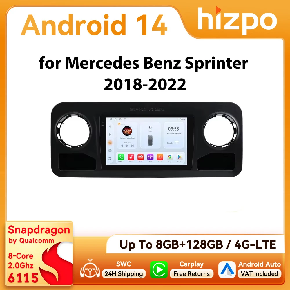 Hizpo Android Autoradio für Mercedes-Benz Sprinter 2018 - 2022 Carplay 4G BT WiFi RDS DSP GPS-Navigation RDS DSP SWC 360 ° CAM