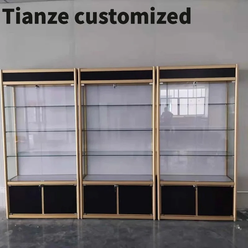 

Customized-Custom Floor Standing Dust-Proof Product Alloy Wooden Display Showcase