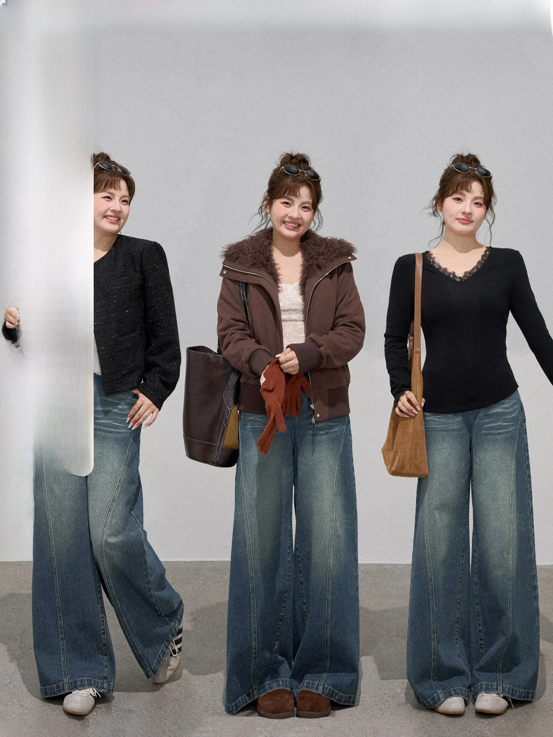 

Синие широкие брюки Blue Magic, прямые джинсы, женская одежда больших размеров, ретро-стиль, смесь хлопка и полиэстера