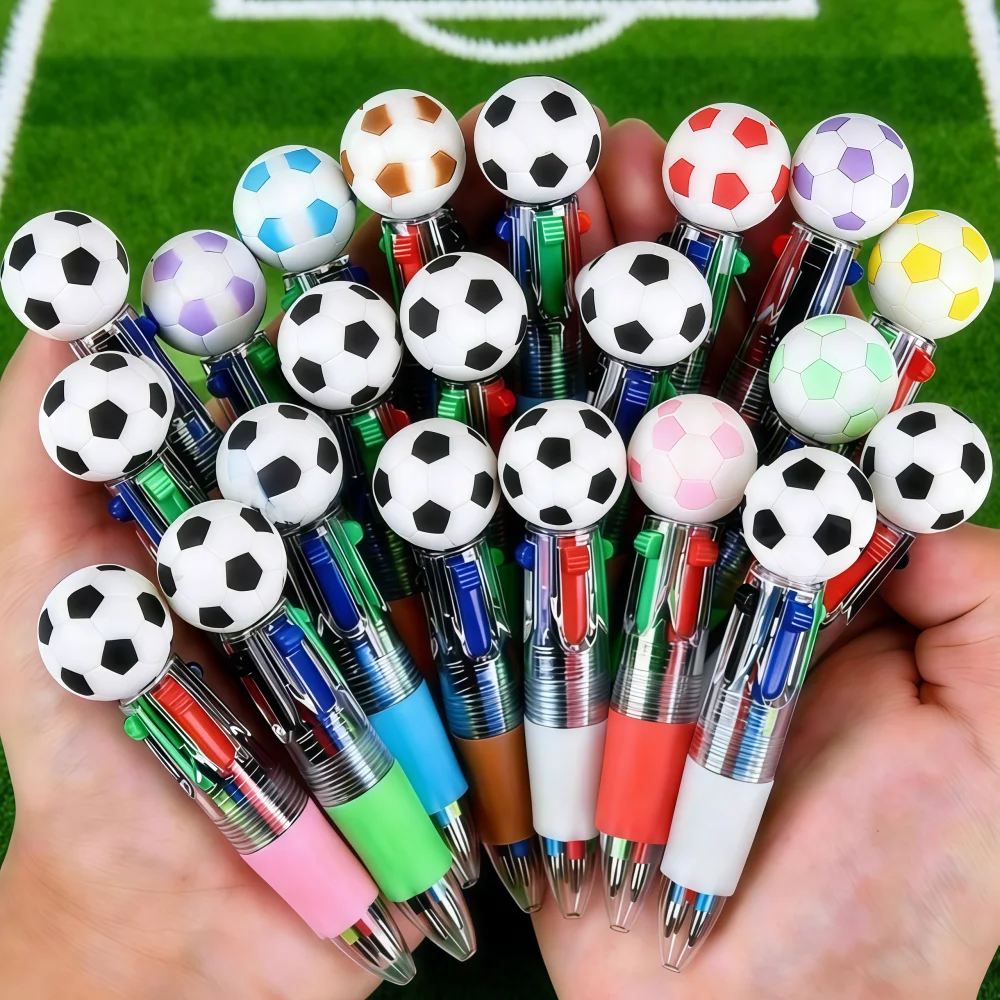 Stylo créatif à thème football, quatre couleurs, 6 à 36 pièces, pour fête de football, carnaval, anniversaire, rentrée scolaire, cadeau pour la fête des pères