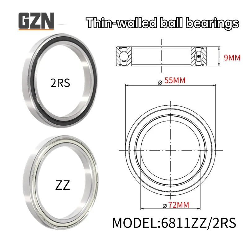 

1PCS 6811ZZ 6811-2RS 55X72X9MM Thin-wall Deep Groove Ball Bearings Electric Tools Motor Mechanical Bearings