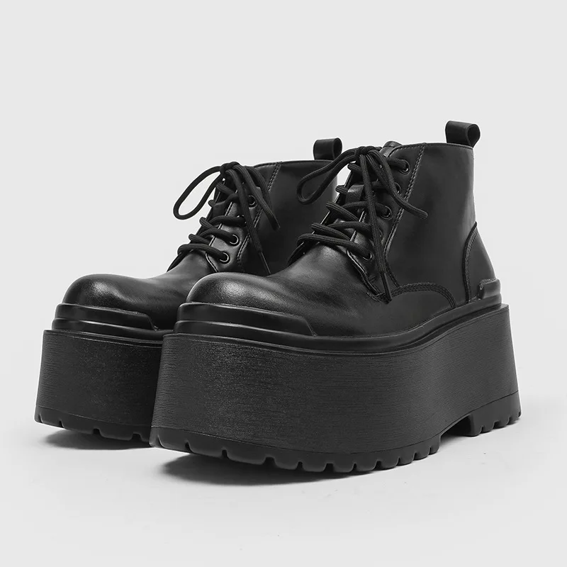 

men fashion punk rock high platform boots lace-up genuine leather shoes cowboy ankle boot spring autumn designer chunky botas