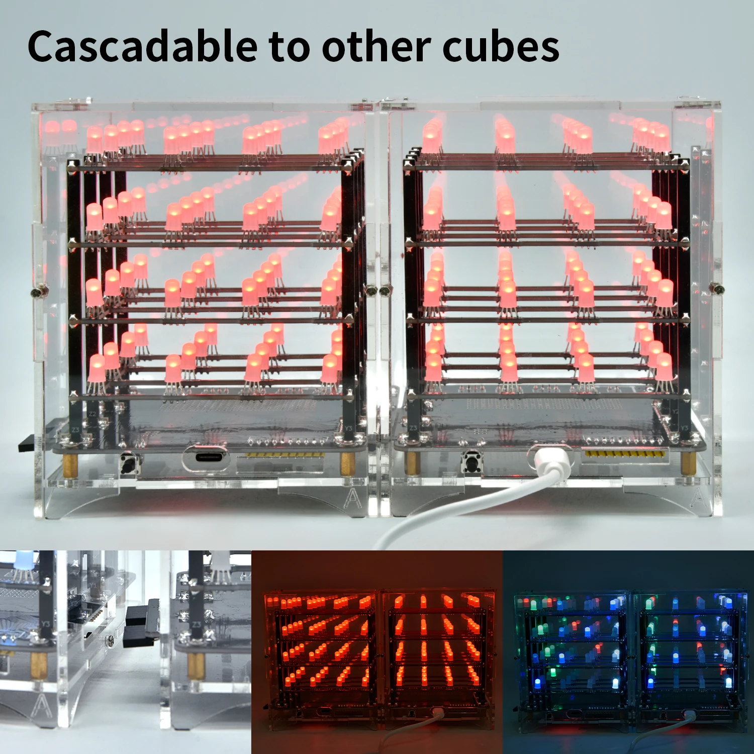 Keyestudio 4x4x4 LED RGB CUBE Electronic Kit For Arduino Support C++ And Scratch3.0 Program Methods Button Control DIY Kit